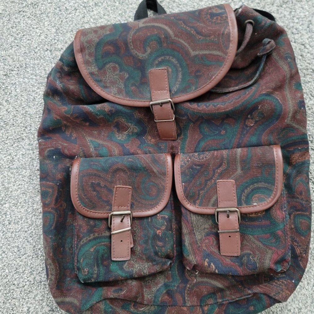 Retro Brown Paisley Backpack  approx 14 X 15